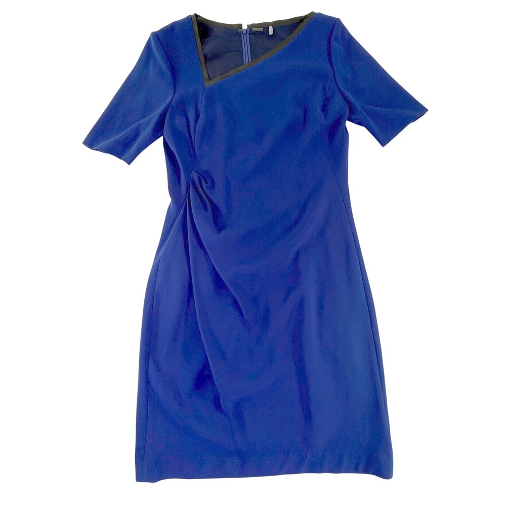 Elie Tahari Royal Blue Sheath Dress Asymmetrical Neck Career Work Cocktail‎ Sz 8 - Picture 4 of 16